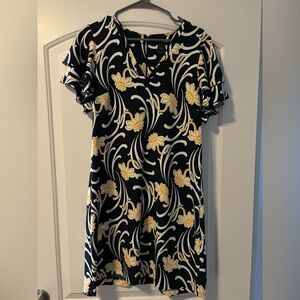 ANN TAYLOR FACTORY SIZE 8 BLUE WHITE AND YELLOW FLORAL V NECK DRESS